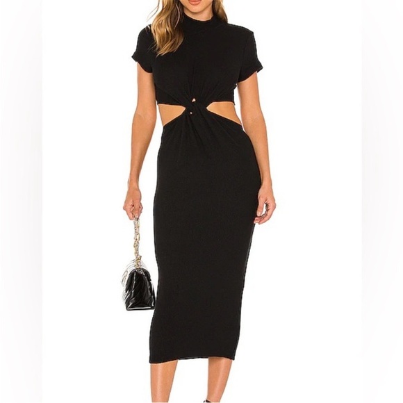 NWT LNA Neo Twist Front Black Ribbed Midi Dress XL - Picture 3 of 7